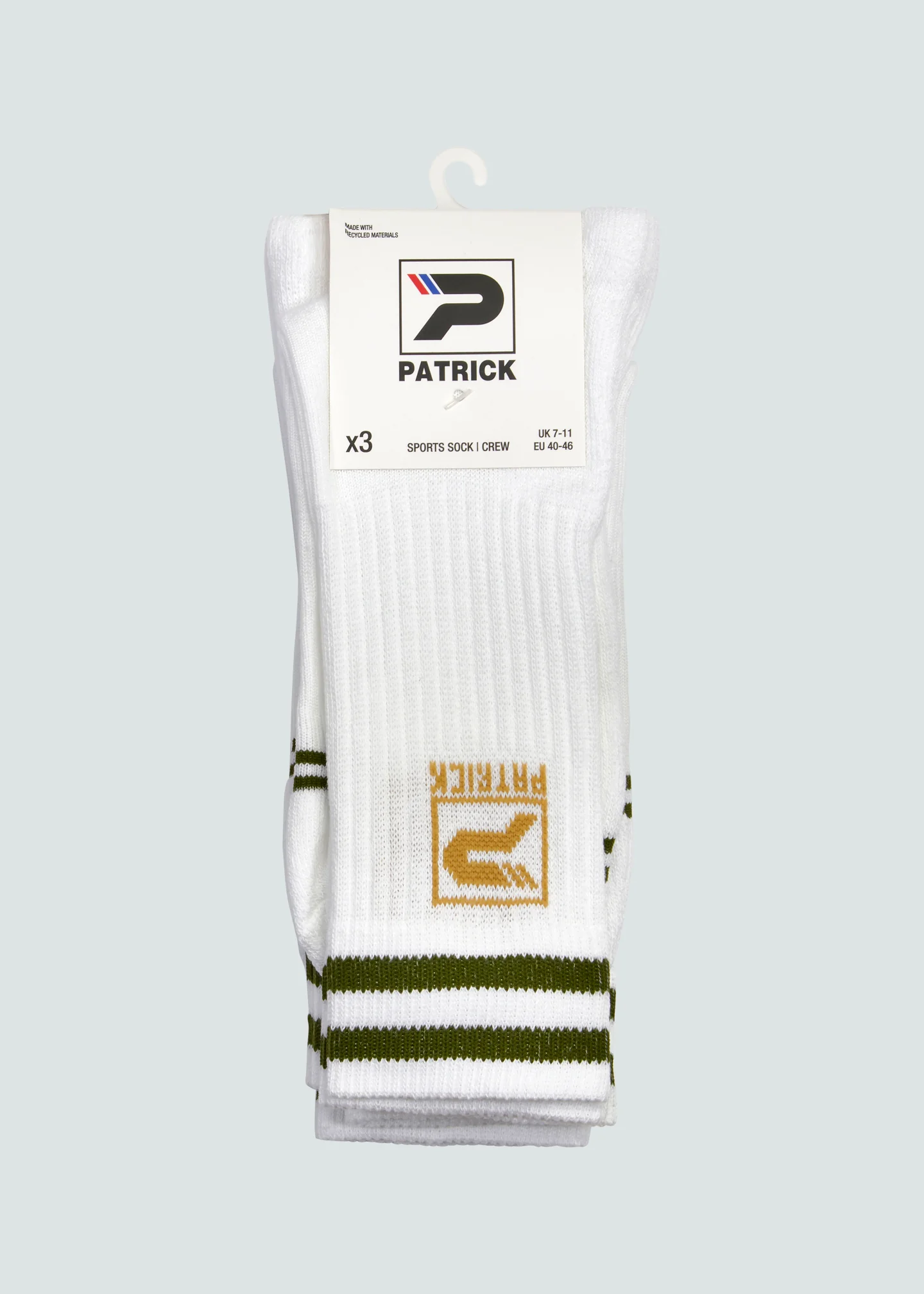 Rio Crew Sock 3 Pack - White/Dark Green