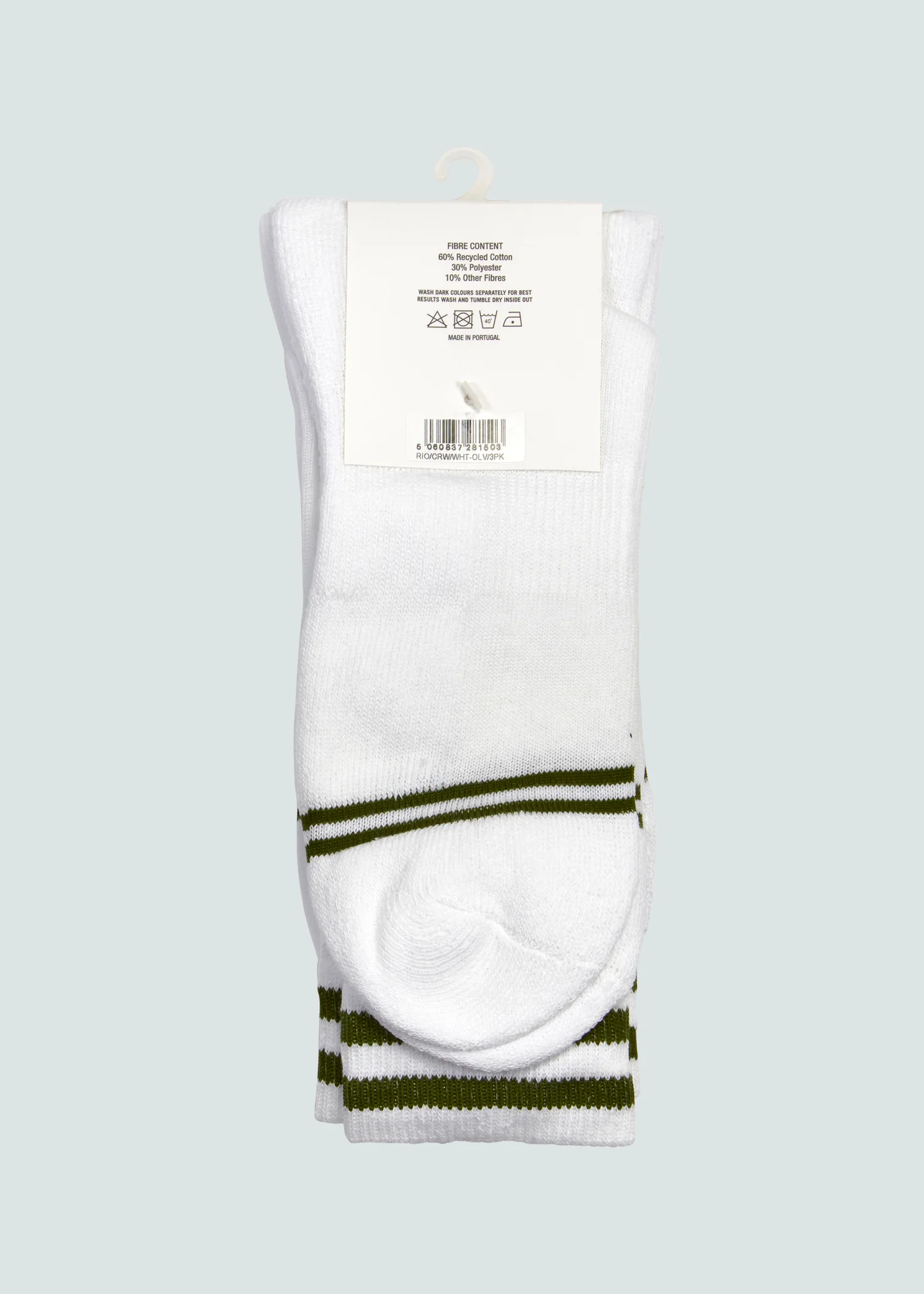 Rio Crew Sock 3 Pack - White/Dark Green - Image 2