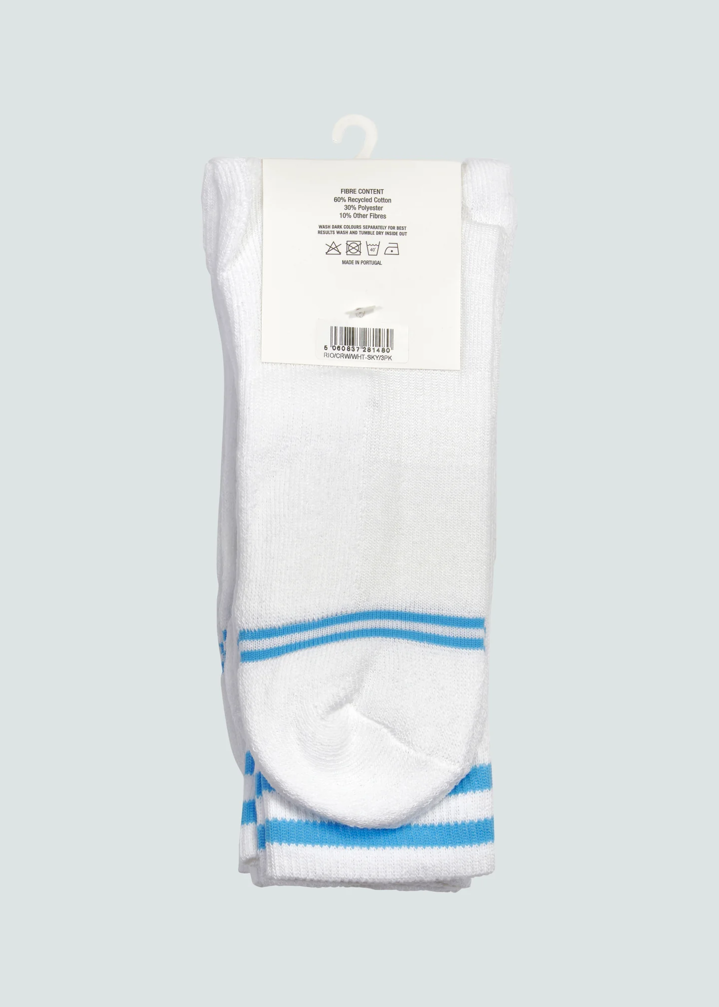 Rio Crew Sock 3 Pack - White/Light Blue - Image 2
