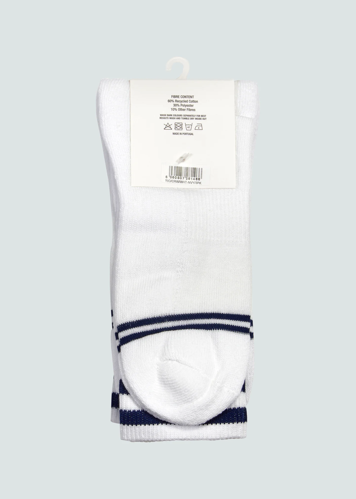 Rio Crew Sock 3 Pack - White/Navy - Image 2